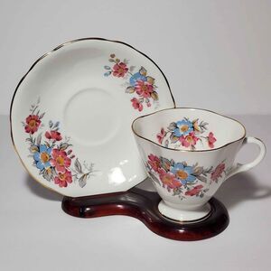 Clarence Teacup and Saucer Pink and Blue Flowers Vintage